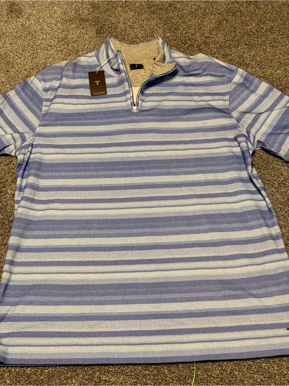 Men's Striped Quarter-Zip Polo - Light Blue/White